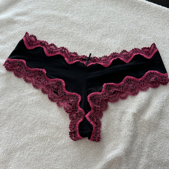 Victoria's Secret Black Panties with Magenta Lace - Picture 1 of 3